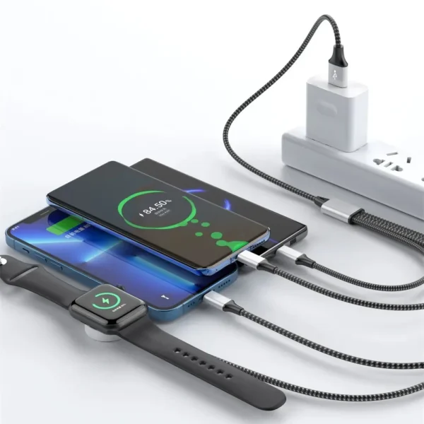 New woven four in one watch wireless charging mobile phone charging cable data cable multiple connectors to choose from - Image 3
