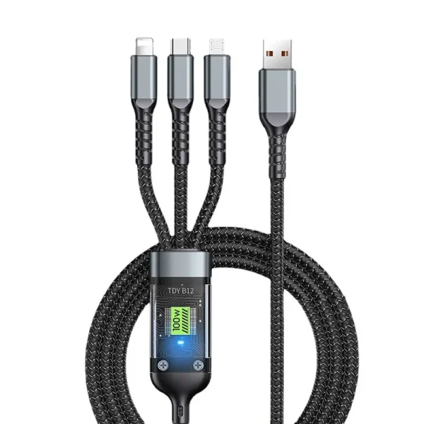 3 In 1 Usb 100w Cable For Fast Charging And Data Mini Usb Type C Micro Suitable For Iphone Android Xiaomi Huawei Oppo Charging - Image 5