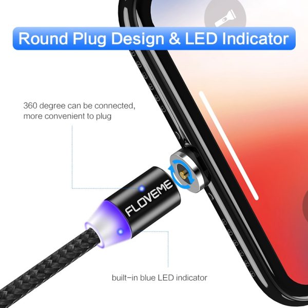 FLOVEME 1M Magnetic Charge Cable , Micro USB Cable For iPhone XR XS Max X Magnet Charger USB Type C Cable LED Charging Wire Cord - Image 3