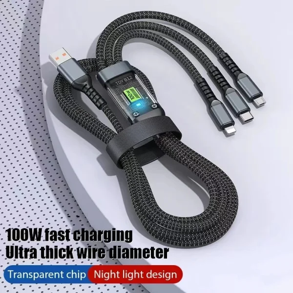 3 In 1 Usb 100w Cable For Fast Charging And Data Mini Usb Type C Micro Suitable For Iphone Android Xiaomi Huawei Oppo Charging - Image 3