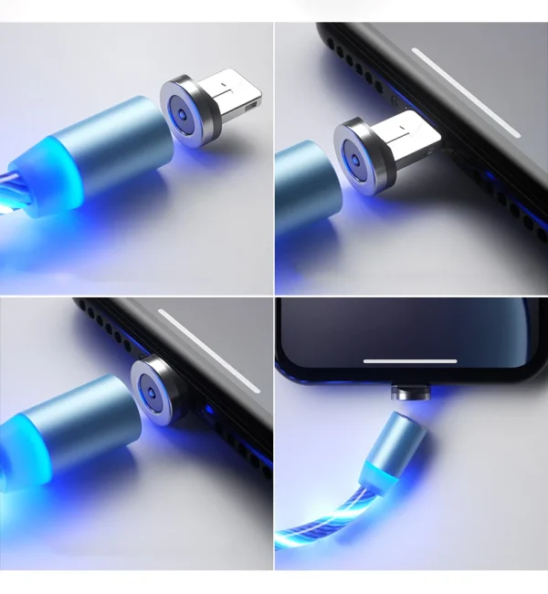 1m Magnetic charging Mobile Phone Cable USB Type C Flow Luminous Lighting Data Wire for Samsung Huawei LED Micro Kable - Image 6