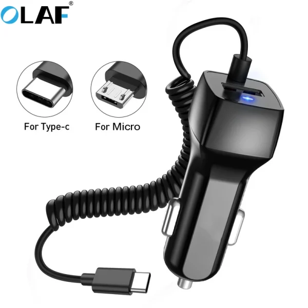 Car Charger With USB Cable Mobile Phone Charger For iphone 11 7 Samsung S10 Xiaomi Micro USB Type C Cable Fast Car Phone Charger - Image 6