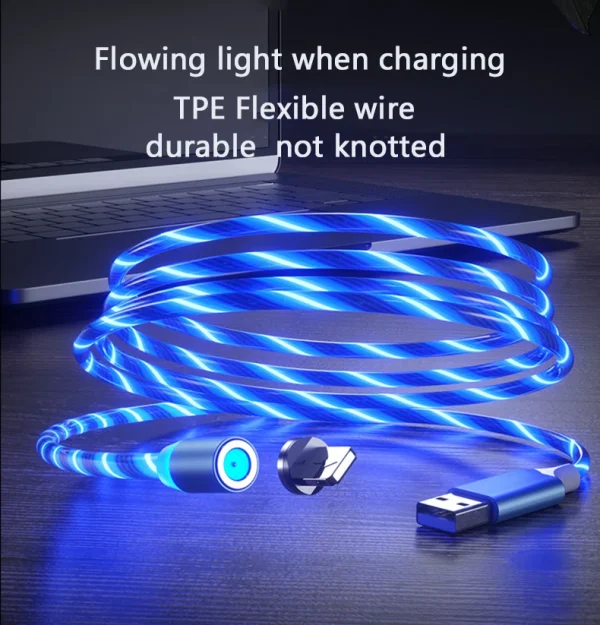 1m Magnetic charging Mobile Phone Cable USB Type C Flow Luminous Lighting Data Wire for Samsung Huawei LED Micro Kable - Image 5