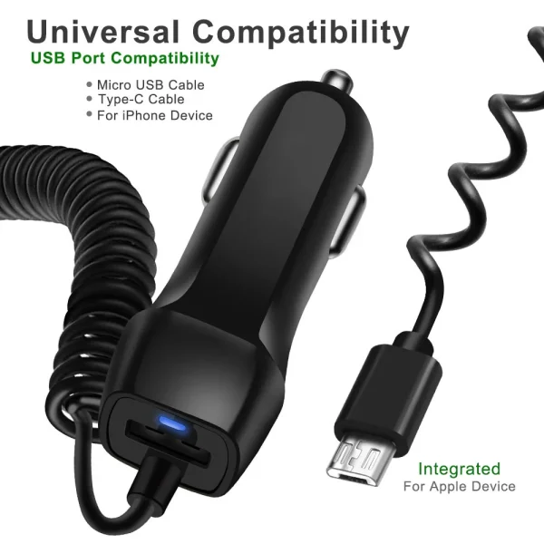 Car Charger With USB Cable Mobile Phone Charger For iphone 11 7 Samsung S10 Xiaomi Micro USB Type C Cable Fast Car Phone Charger - Image 3